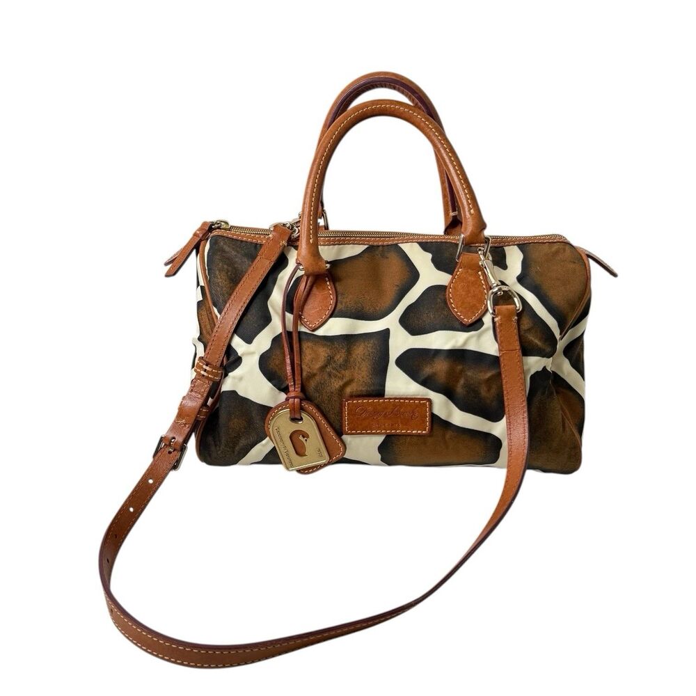 Vintage Dooney Bourke Classic Satchel Handbag Safari Giraffe Print Canvas Y2K